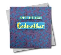 Biglietto di auguri con scritta in lingua inglese "Happy Birthday", con scritta in lingua inglese "Godmother", colore: oro lucido