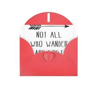 Biglietto di auguri con scritta in lingua inglese "Not All Who Wander Are Lost", con busta e bigliettino, per donne, uomini, moglie, mamma, marito