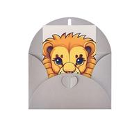 Biglietto di auguri con simpatico leone in stile cartone animato, 10,2 x 15,2 cm, busta a forma di cuore, adatto per tutte le occasioni.