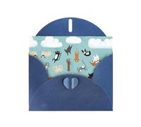 Biglietto di auguri con stampa di cani e gatti che piovono, con busta, interno bianco per compleanno, Natale, tutte le occasioni, 15,2 x 10,2 cm