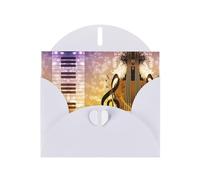 Biglietto di auguri con stampa di note musicali di pianoforte e violino con busta, interno bianco per compleanno, Natale, tutte le occasioni, 15,2 x 10,2 cm