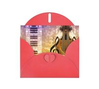 Biglietto di auguri con stampa di note musicali di pianoforte e violino con busta, interno bianco per compleanno, Natale, tutte le occasioni, 15,2 x 10,2 cm