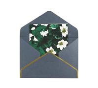 Biglietto di auguri con stampa di petali floreali verdi cacciatore, mezza piega ai biglietti per compleanni, matrimoni, feste.