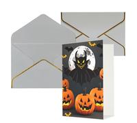 Biglietto di auguri con stampa di zucca e pipistrello, luna di Halloween, mezza piega ai biglietti per compleanno, matrimonio, festa.