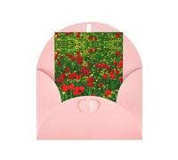 Biglietto di auguri con stampa verticale con papaveri rossi, fattoria, prato, paesaggio, fibbia d'amore, carta perlata, con buste, per amici e familiari