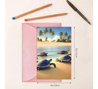 Biglietto di auguri con tartarughe sulla spiaggia, 10,2 x 15,2 cm, busta a forma di cuore, adatto per tutte le occasioni.