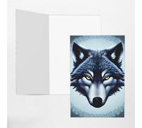 Biglietto di auguri con testa di lupo feroce, 10 x 15 cm, busta a forma di cuore, adatto per tutte le occasioni.