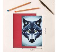 Biglietto di auguri con testa di lupo feroce, 10 x 15 cm, busta a forma di cuore, adatto per tutte le occasioni.