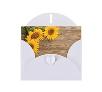 Biglietto di auguri con tre girasoli su legno con stampa in bianco perlato, design unico, buste per ringraziamento, inviti