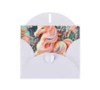 Biglietto di auguri con unicorno, colore rosa, con busta bianca a forma di cuore e scritta in lingua inglese