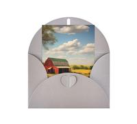 Biglietto di auguri con vista ranch, 10 x 15 cm, busta a forma di cuore, adatto per tutte le occasioni.