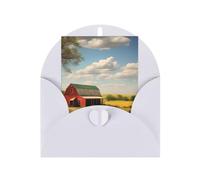 Biglietto di auguri con vista ranch, 10 x 15 cm, busta a forma di cuore, adatto per tutte le occasioni.