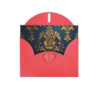 Biglietto di auguri damasco su sfondo blu e rosso, 15,2 x 10,2 cm, con busta, per compleanni, matrimoni e altre occasioni