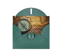 Biglietto di auguri di alta qualità con bussola verde scuro e mappa del vecchio mondo - 10 x 10 cm, per biglietti di compleanno, anniversario di matrimonio, biglietto di invito