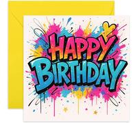 Biglietto di auguri di buon compleanno in stile graffiti, per ragazzo o ragazza, 5°, 6°, 7°, 8°, 9°, 10° compleanno, per nipote, figlio, nipote, nipote, biglietto quadrato, interno bianco con busta