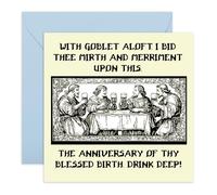 Biglietto di auguri di compleanno a tema medievale, per donne e uomini, con scritta in lingua inglese "With Goblet Aloft, I Bid Thee Mirth and Merriment", regalo per gli appassionati di storia, amanti