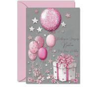 Biglietto di auguri di compleanno argentato e rosa, con scritta in lingua inglese "Bestie" (lingua italiana non garantita), 12,7 x 17,8 cm, luminoso e gioioso