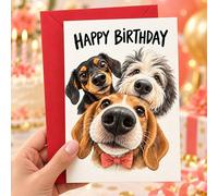 Biglietto di auguri di compleanno con cane | 1 pezzo, grazioso design con ritratto di tre cani