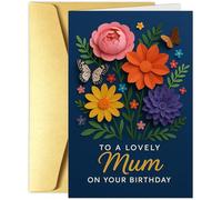 Biglietto di auguri di compleanno con farfalla floreale per mamma, bel design floreale, interno vuoto per messaggio personale, 18 x 12 cm, con busta premium (mamma)