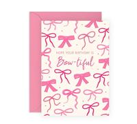 Biglietto di auguri di compleanno con fiocco rosa, per ragazze e signore, con scritta "Hope Your Birthday is Bow-tiful", grazioso biglietto di auguri per donne, sorelle, nipoti, figlie e amici, bel