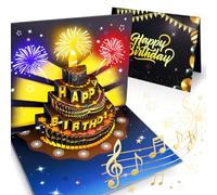 Biglietto di Auguri di Compleanno con Musica e Luci, Biglietto Pop Up 3D con Torta e Candela LED da Soffiare, Suona "Tanti Auguri", Regalo per Lei e Lui