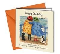 Biglietto di auguri di compleanno per amici, scena marina con busta arancione, 15 x 15 cm, messaggio Forever Friend #1910