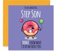 Biglietto di auguri di compleanno per figliastro, con ciambella e scritta in inglese "Donut What I'd Do"