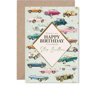 Biglietto di auguri di compleanno per fratellastro, auto classiche, biglietto di auguri di compleanno per fratellastro da sorella e fratello, A5 vintage Motors