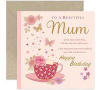 Biglietto di auguri di compleanno per la mamma, con scritta sentimentale e design floreale a farfalla, grazioso biglietto di auguri di compleanno per una mamma speciale, biglietto quadrato, interno