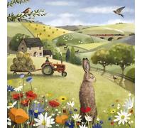 Biglietto di auguri di compleanno per lui, con immagine di fattoria artistica, con trattore, adatto per ogni occasione, prodotto nel Regno Unito, ecologico