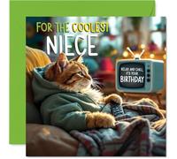 Biglietto di auguri di compleanno per nipote, motivo gatto in TV, 145 mm