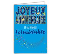 Biglietto di auguri di compleanno per un uomo, bellissimo, blu stellato, con busta, formato 12 x 17,5 cm, carta da 300 g, proveniente da foreste gestite sostenibilmente brillante, prodotto in Francia