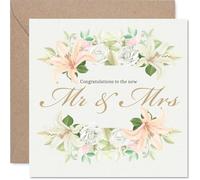 Biglietto di auguri di matrimonio per coppie, bouquet floreale, Mr & Mrs, regalo di congratulazioni, congratulazioni, ben fatto, per amici, familiari, colleghi, vicini, 145 mm