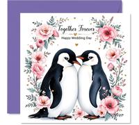 Biglietto di auguri di matrimonio per coppie, con pinguino "Together Forever", regalo di congratulazioni, per amici, familiari, colleghi, vicini, 145 mm