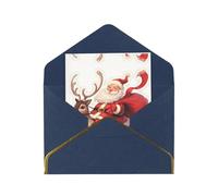 Biglietto di auguri elegante con Babbo Natale che cavalca un cervo, biglietto pieghevole in carta perlata di alta qualità con bordo dorato, interno bianco per messaggio personale, perfetto per Natale