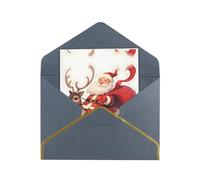 Biglietto di auguri elegante con Babbo Natale che cavalca un cervo, biglietto pieghevole in carta perlata di alta qualità con bordo dorato, interno bianco per messaggio personale, perfetto per Natale