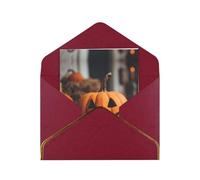 Biglietto di auguri elegante con testa di zucca, biglietto pieghevole in carta perlata di alta qualità con bordo dorato, interno vuoto per messaggio personale, perfetto per Natale, compleanno