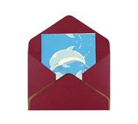 Biglietto di auguri elegante con tre delfini, biglietto pieghevole in carta perlata di alta qualità con bordo dorato, interno vuoto per messaggio personale, perfetto per Natale, compleanno, matrimonio