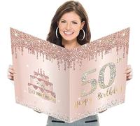 Biglietto di auguri grande per 50° compleanno con busta, grande libro degli ospiti per 50 anni, biglietto di auguri per 50 anni, regalo per feste, biglietto gigante per 50 anni di compleanno, rosa oro