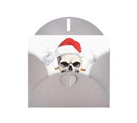 Biglietto di auguri grigio con teschio YYHWHJDE che indossa un cappello di Babbo Natale, 15,2 x 10,2 cm, con effetto perlato su entrambi i lati e inchiostro ecologico