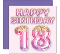 Biglietto di auguri il 18° compleanno da donna con palloncini glitterati rosa e viola biglietti di auguri 18 anni figlia sorella zia cugina 145mm biglietto di auguri