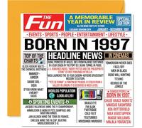 Biglietto di auguri il 27° compleanno uomo e donna con giornale Born