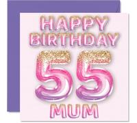 Stuff4 Biglietto di auguri il 55° compleanno della mamma con palloncini glitterati rosa e viola biglietti di buon compleanno mamma di 55 anni 145mm biglietti di auguri regalo