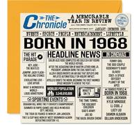 Biglietto di auguri il 56° compleanno uomo e donna con scritta in lingua inglese "Born In 1968 Newspaper" (lingua italiana non garantita) biglietto di auguri il 56° compleanno mamma