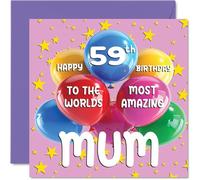 Biglietto di auguri il 59° compleanno della mamma con scritta World's Most Amazing Mum il 59° compleanno della mamma da parte della figlia e del figlio 145mm età 59