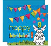Biglietto di auguri il 9° compleanno ragazzo e ragazza coniglietto