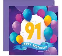 Biglietto di auguri il 91° compleanno uomini e donne festa con palloncino 91 anni uomo donna nonno nonna nonna nonna nonna tata mamma papà 145mm