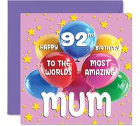 Biglietto di auguri il 92° compleanno della mamma con scritta "World's Most Amazing Mum" 92° compleanno mamma da figlia e figlio 145mm 92 anni 92 anni mamma mamma