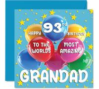 Biglietto di auguri il 93° compleanno del nonno con scritta in lingua inglese "World's Most Amazing Grandad" (lingua italiana non garantita) biglietto di auguri 93° compleanno nonno da
