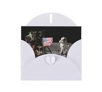 Biglietto di auguri in carta bianca con stampa astronauta sulla luna, design unico, buste per ringraziamento, inviti